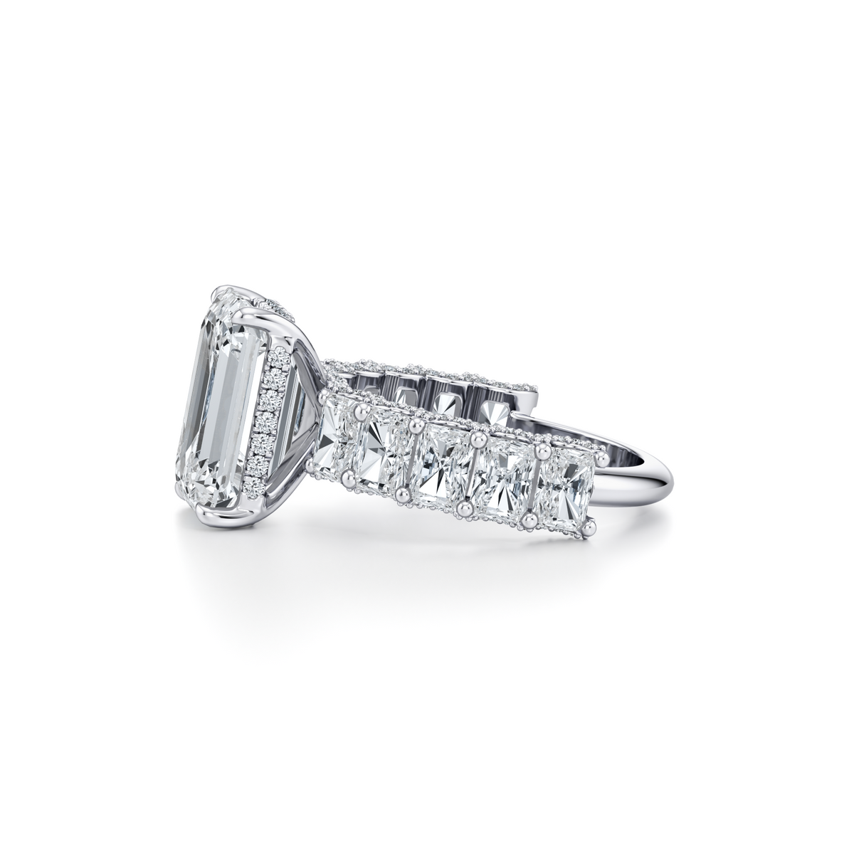 6.31 carat VVS2 emerald lab grown diamond ring with hidden halo in 14K white gold