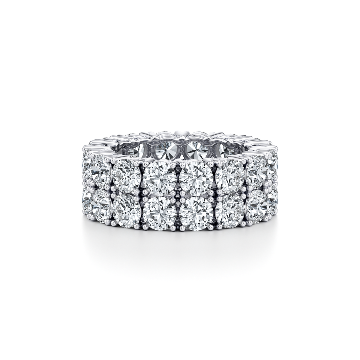 11 carat round lab grown diamond double row pavé men's eternity ring in 10K white gold