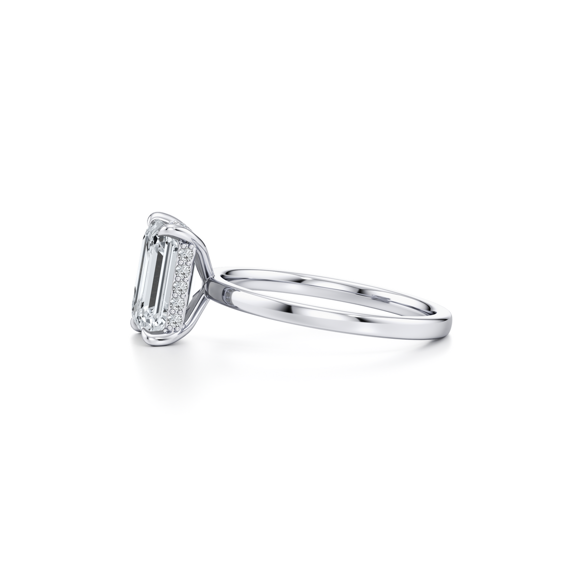 3.01 carat VVS2 emerald lab grown diamond solitaire ring in 14K white gold, IGI certified