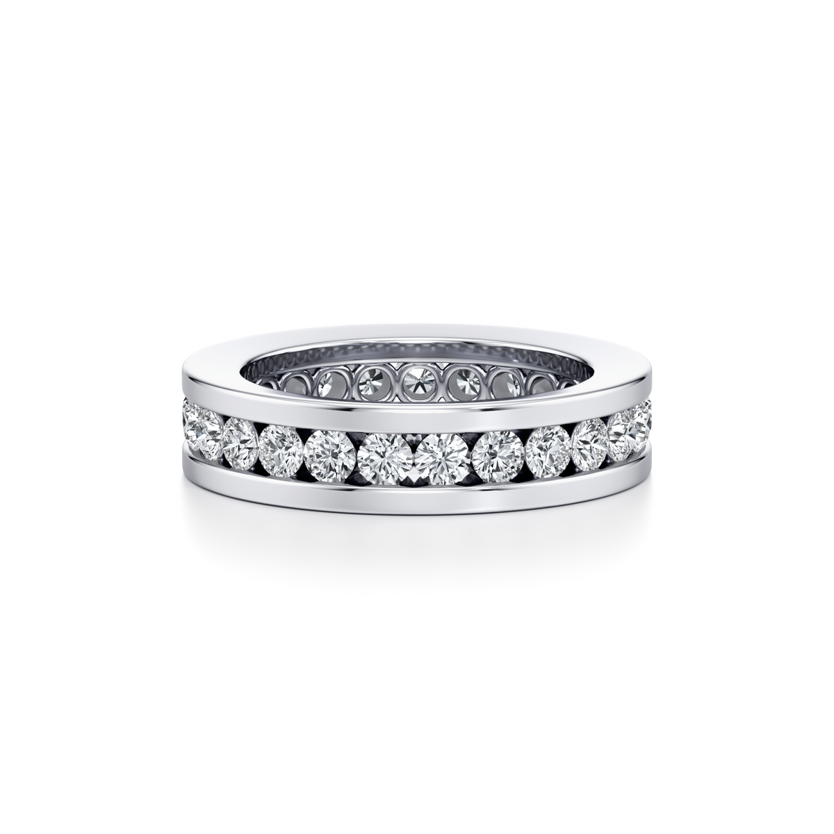 3 carat round lab grown diamond channel set full eternity ring in 14K white gold