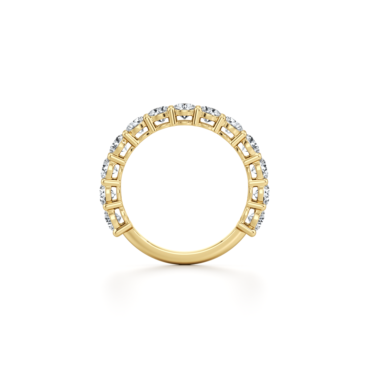 1.90 carat round lab grown diamond three-quarter eternity pavé wedding band in 14K yellow gold