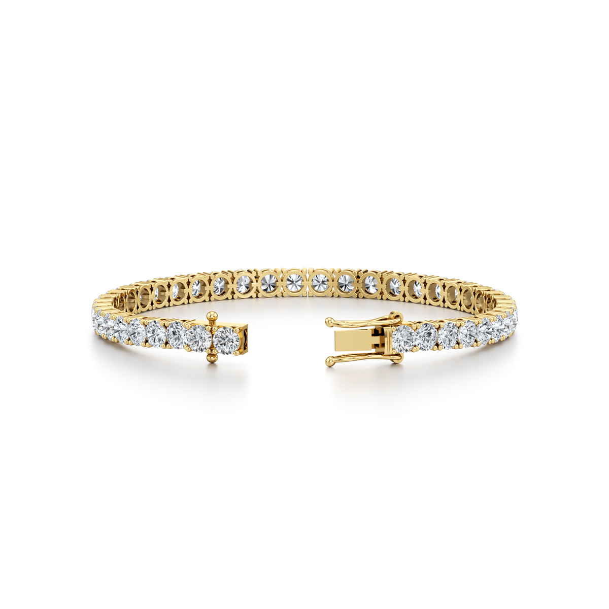 Statement 14 carat round lab grown diamond tennis bracelet in 14K yellow gold