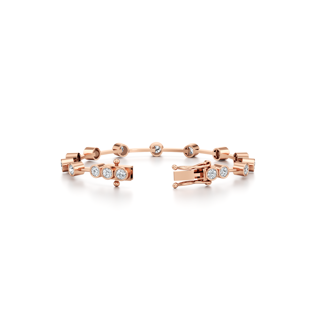 Bar tennis bracelet with 3 carat round lab grown diamonds in 14K rose gold