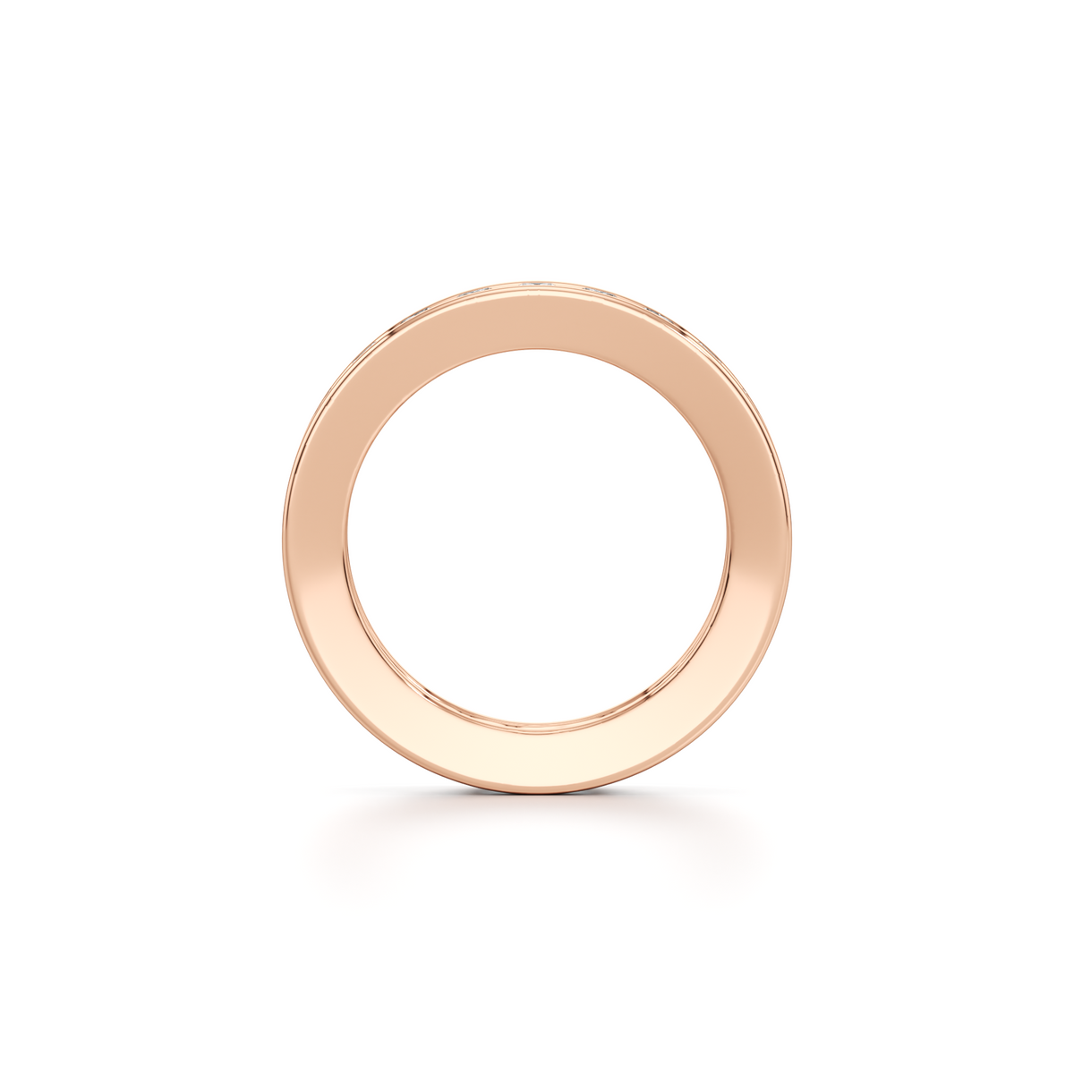5.5mm round lab grown diamond channel set wedding band in 14K rose gold