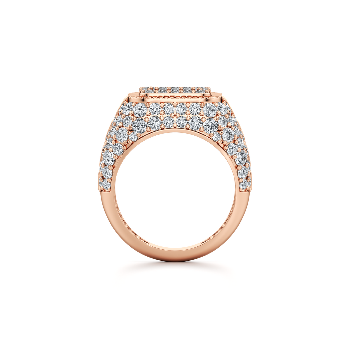 Men's natural diamond signet ring with 129 round brilliant diamonds in 10K rose gold