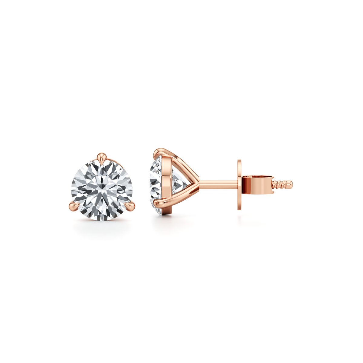VVS2 D colour round lab grown diamond martini studs in 14K rose gold
