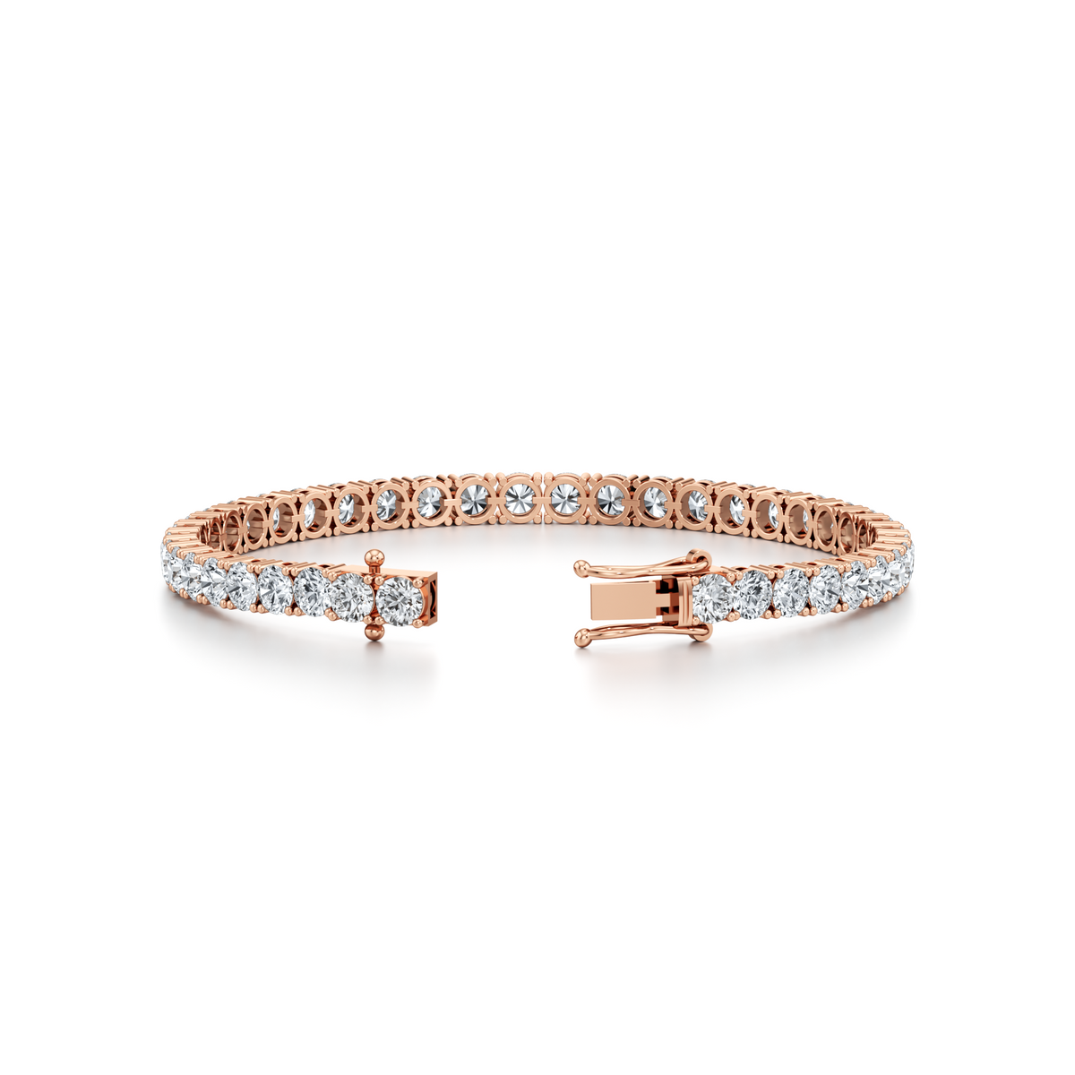 Statement 14 carat round lab grown diamond tennis bracelet in 14K rose gold