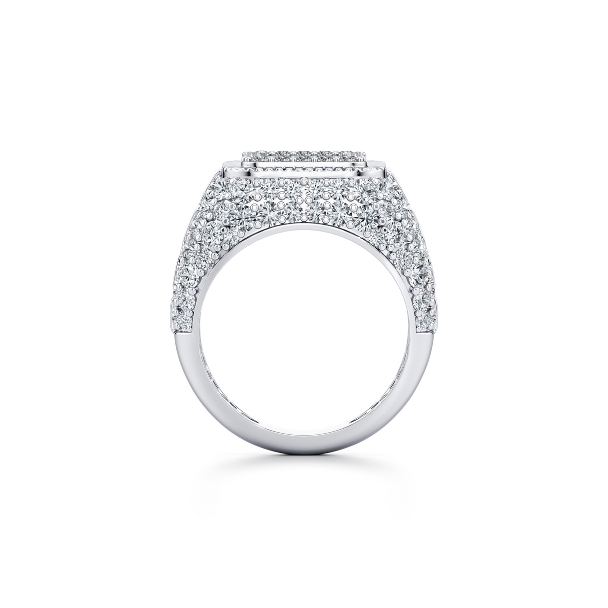 Men's natural diamond signet ring with 129 round brilliant diamonds in 10K white gold
