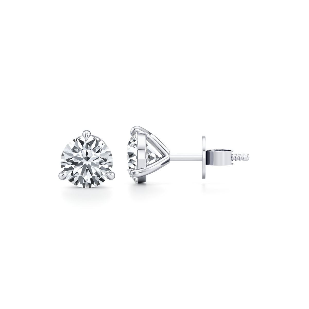 VVS2 D colour round lab grown diamond martini studs in 14K white gold