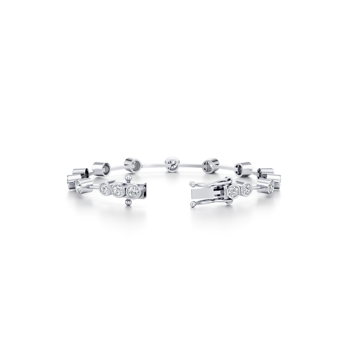 Bar tennis bracelet with 3 carat round lab grown diamonds in 14K white gold