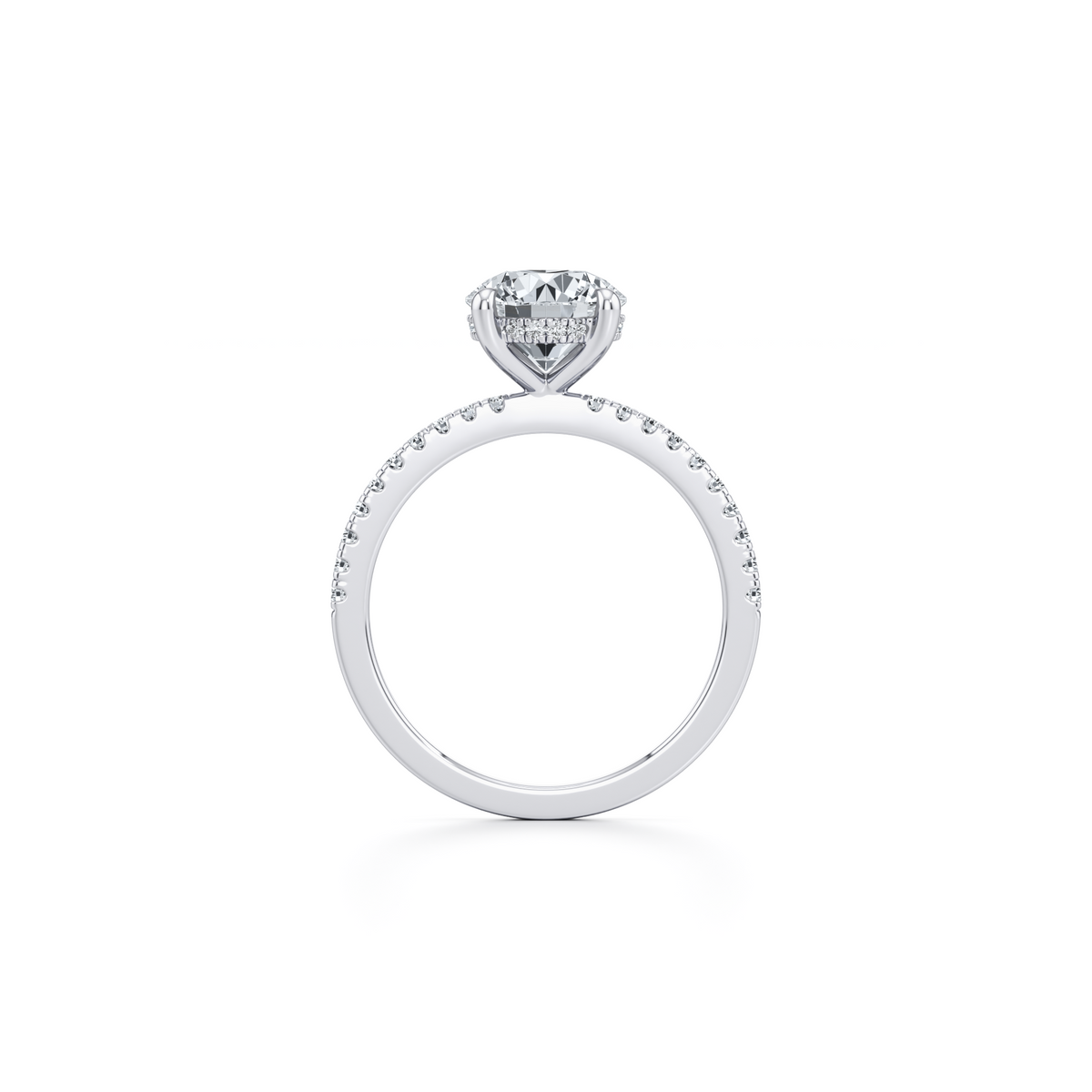 Round lab grown diamond engagement ring with hidden halo in 14K white gold, 1.79 carat total