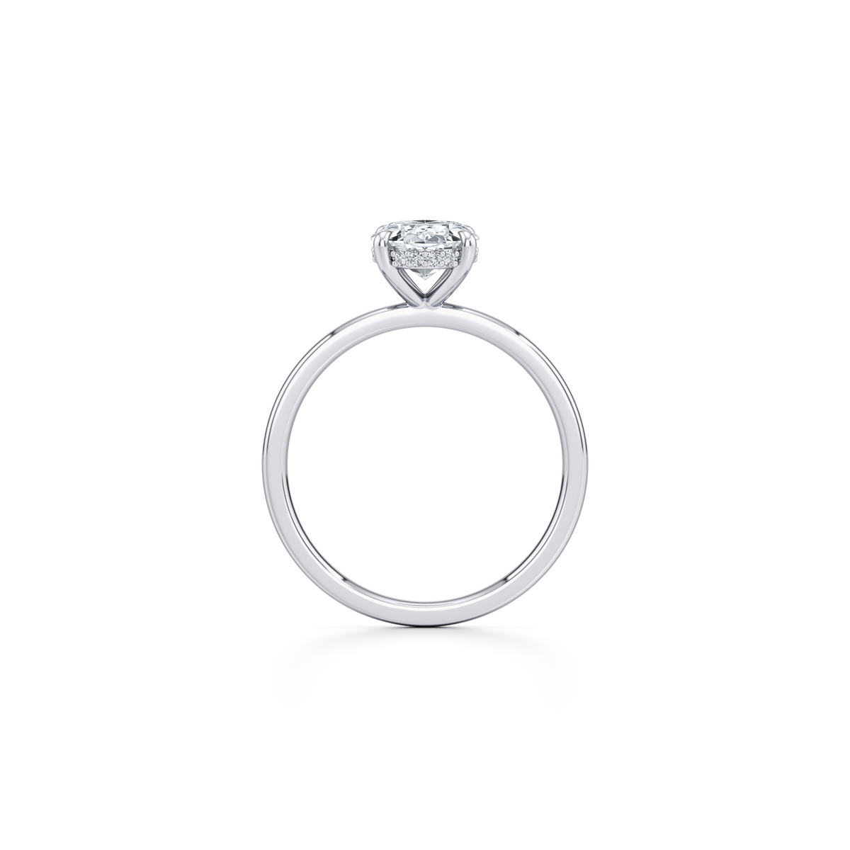 Oval lab grown diamond engagement ring with hidden halo in 14K white gold, 2.12 carat total