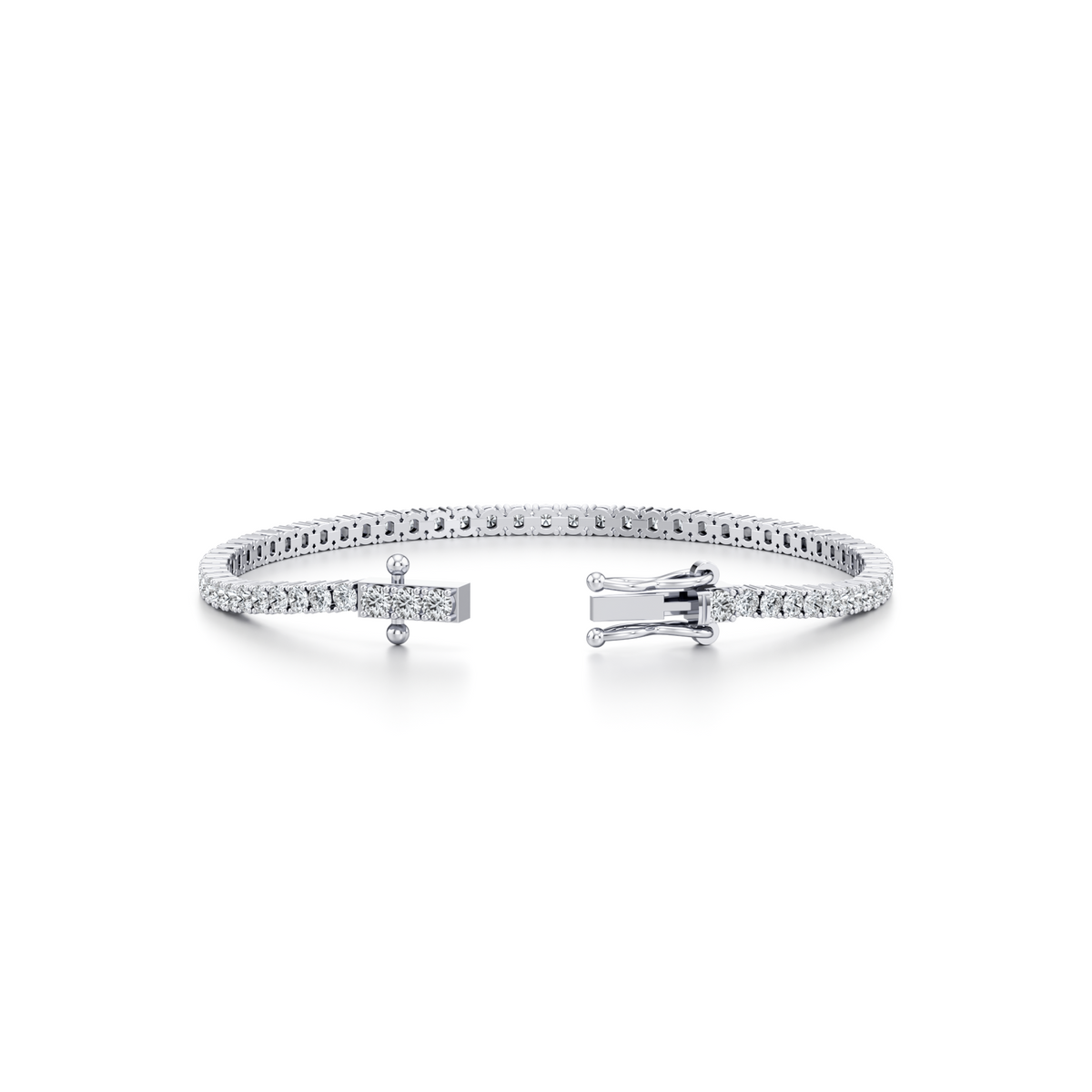 4 carat round lab grown diamond tennis bracelet with tongue and groove clasp in 14K white gold