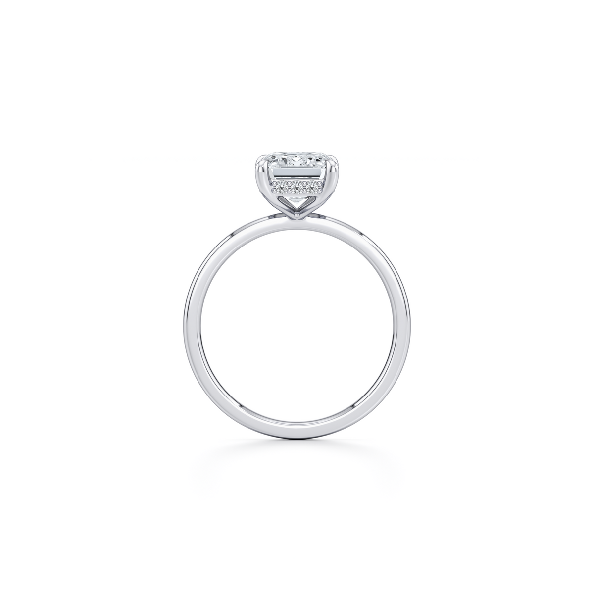 Emerald cut lab grown diamond engagement ring with hidden halo in 14K white gold, 3.09 carat total