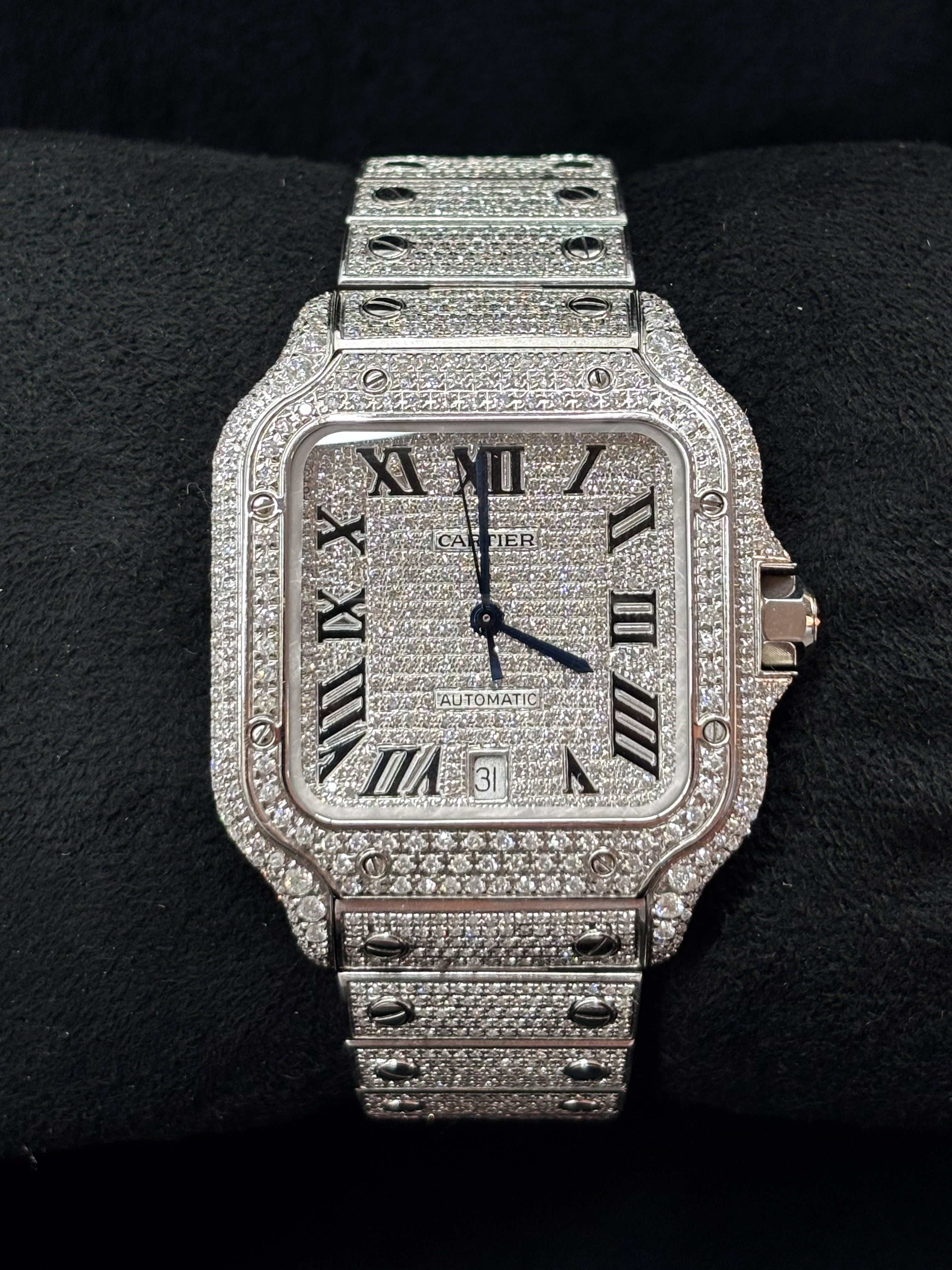 Cartier Santos Large Iced Out | Natural Diamonds | Classic Diamond Setting