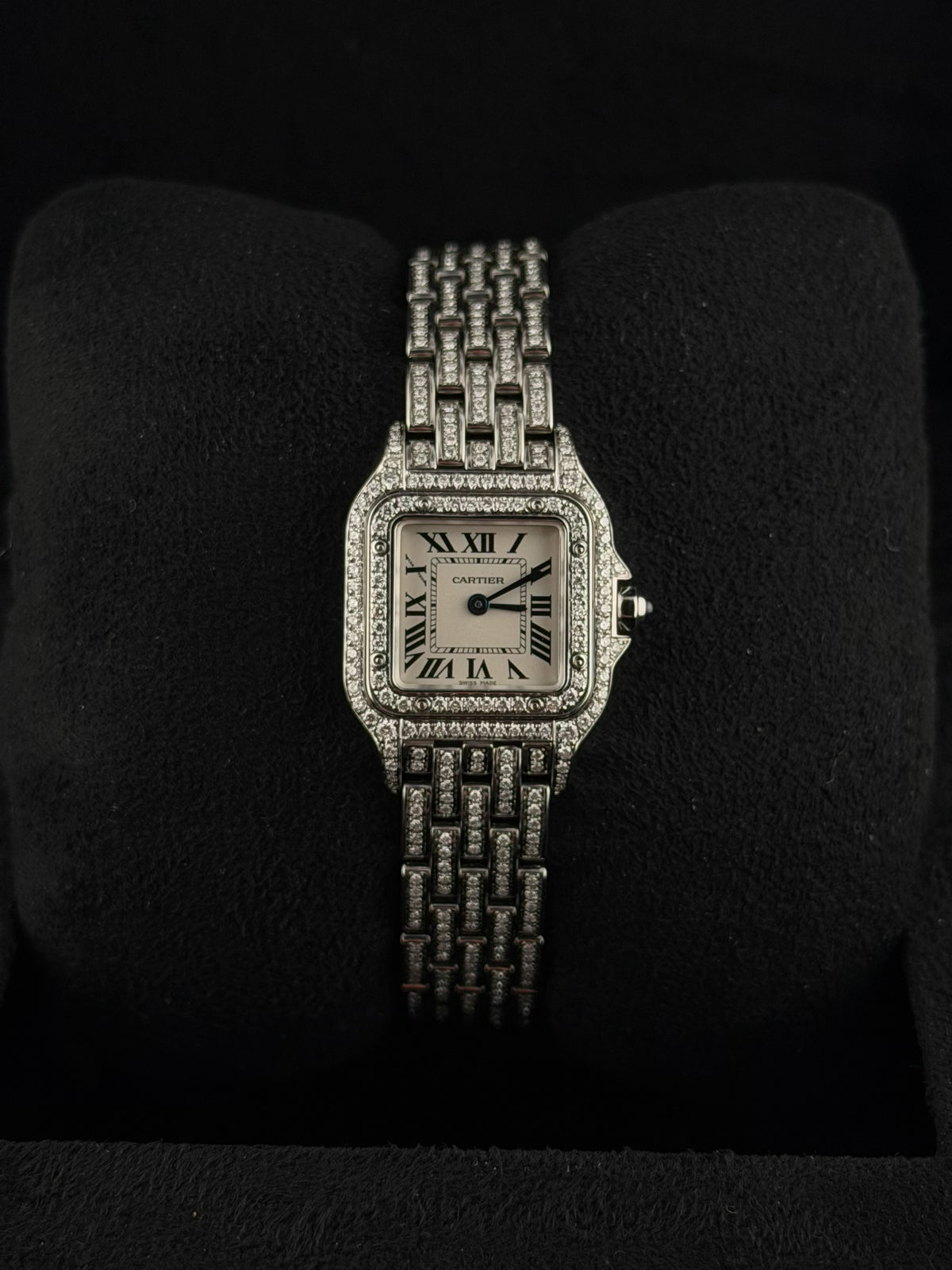 Cartier Panthère Small iced out with natural diamonds and opaline dial