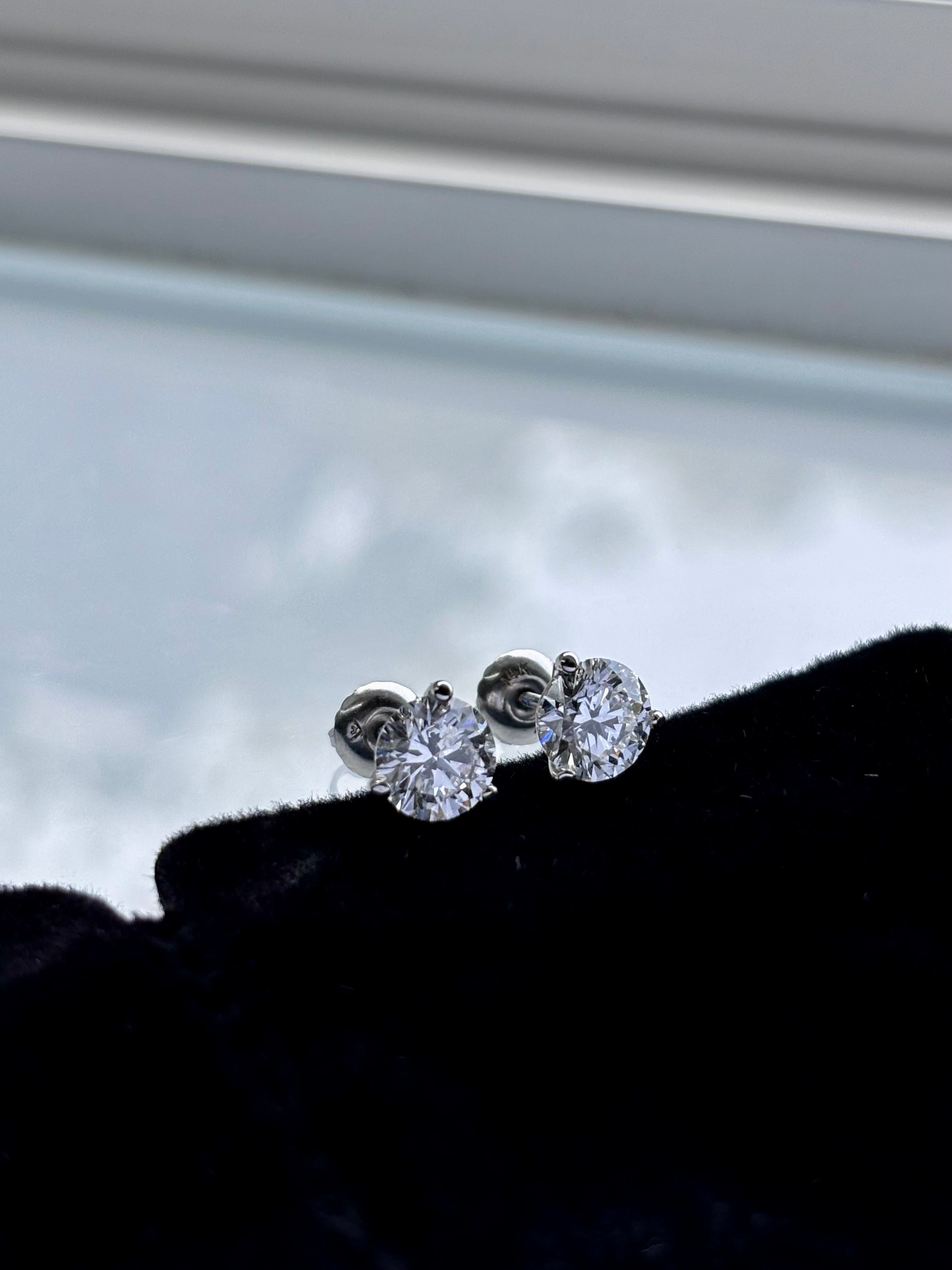 2.00cttw VVS2 Lab Diamond Stud Earrings, Martini Set | 14K White Gold, IGI Certified