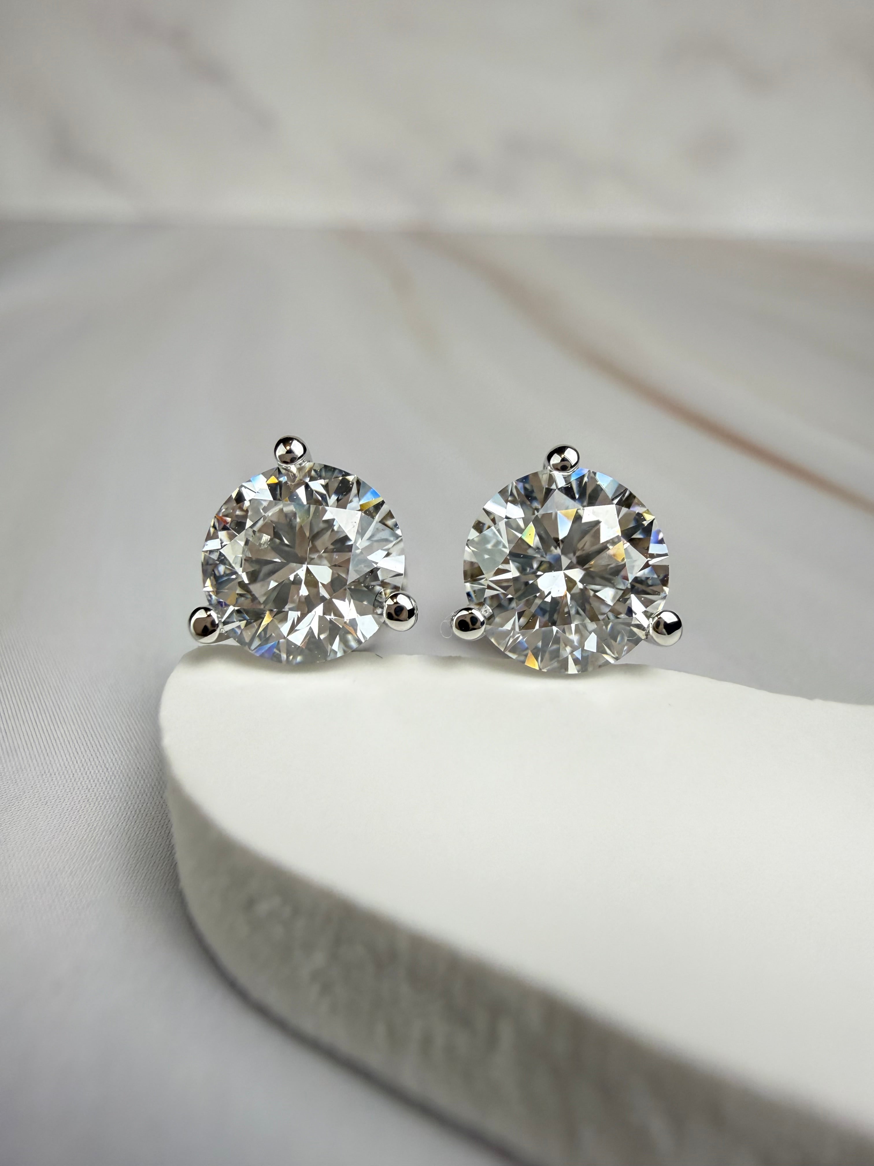 2.00cttw VVS2 Lab Diamond Stud Earrings, Martini Set | 14K White Gold, IGI Certified