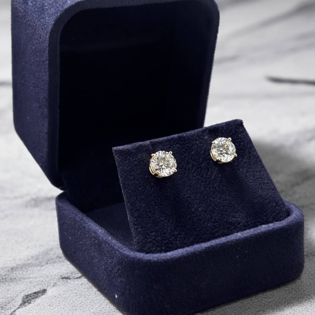2.04cttw Lab-Grown Diamond Stud Earrings | 14K Yellow Gold, IGI Certified