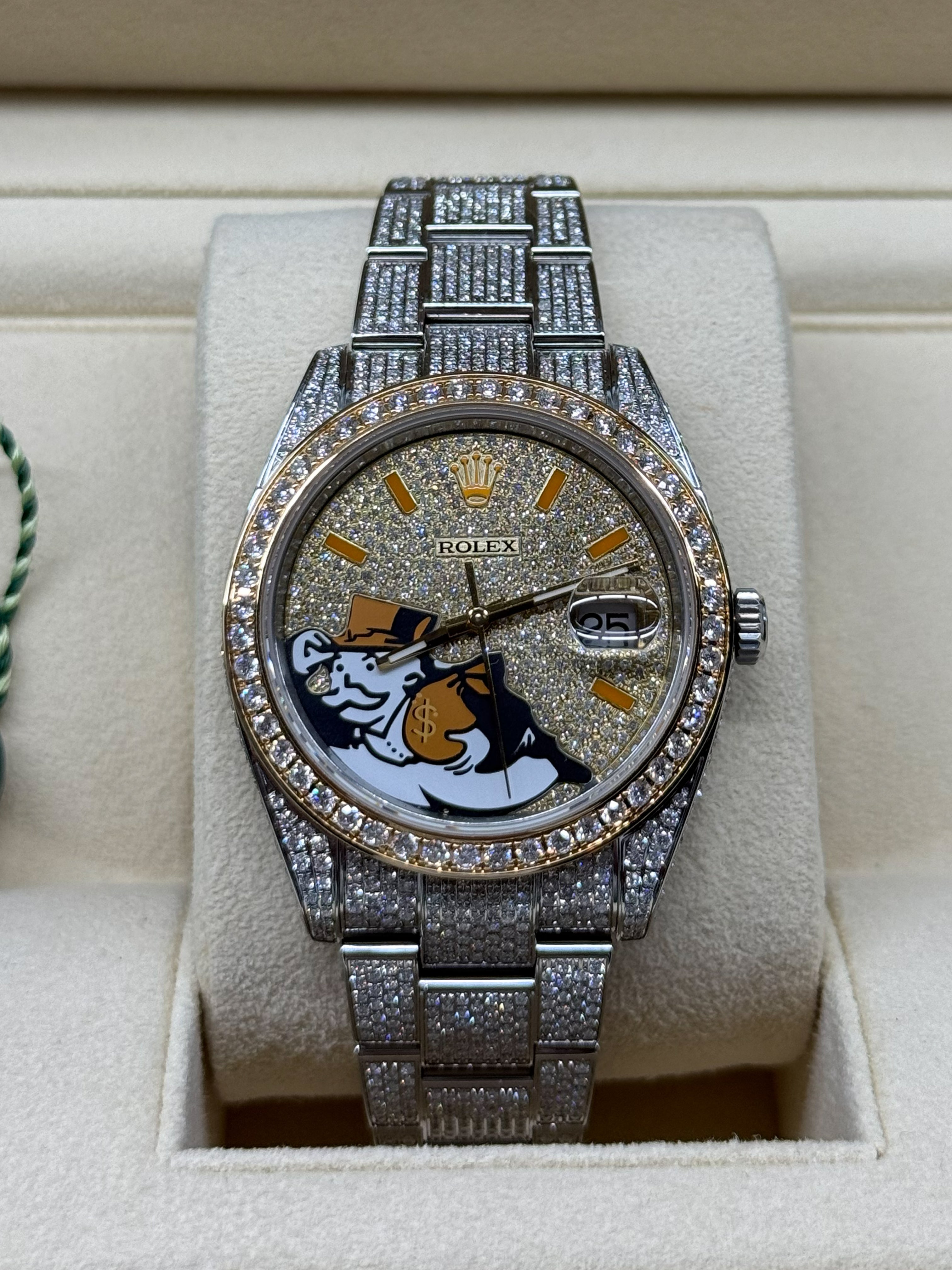 Rolex Datejust 41 Iced Out with Custom Monopoly Man Dial | 18K Yellow Gold Bezel