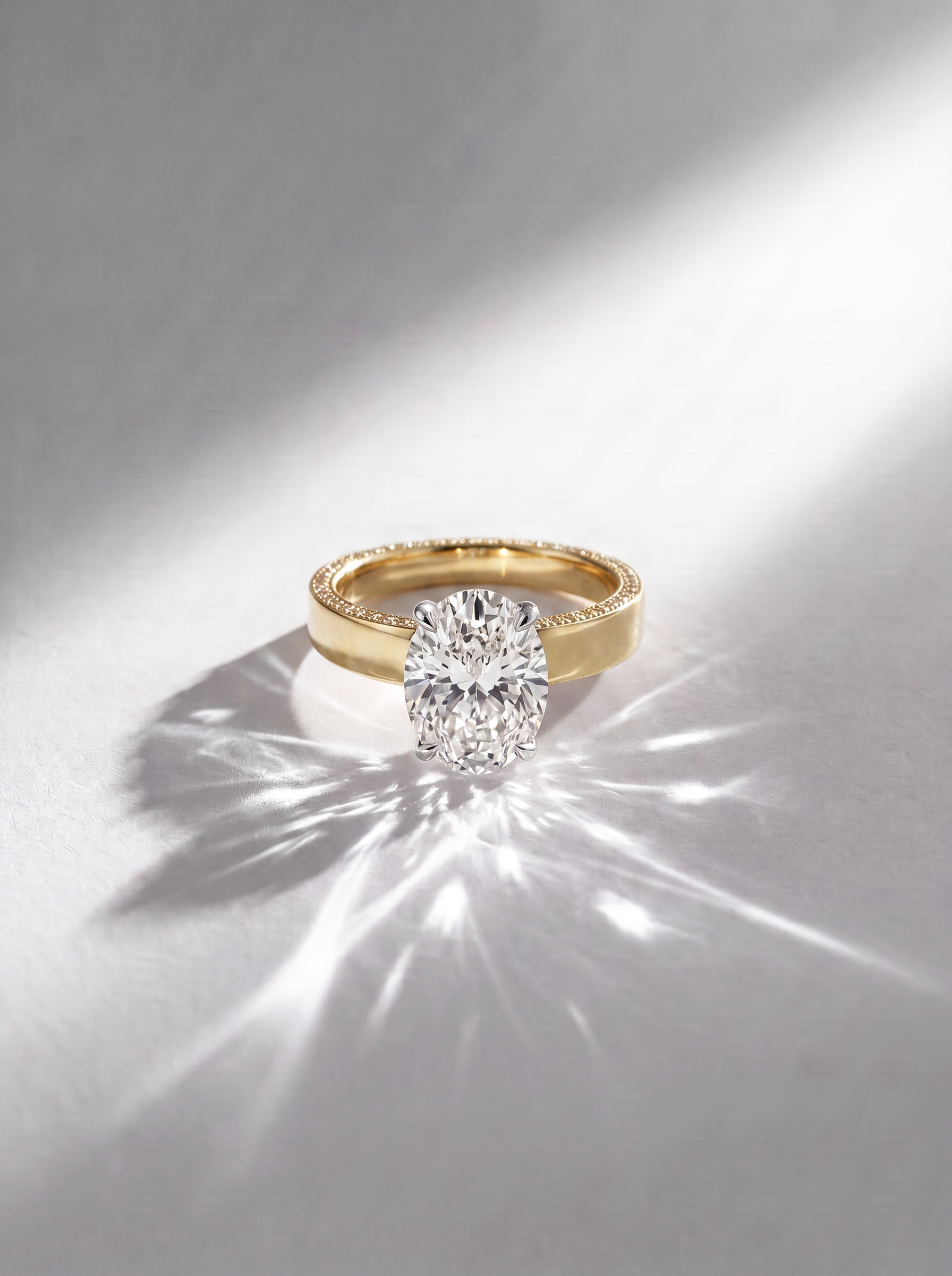 3.02ct VVS2 Oval Lab Grown Diamond Halo Engagement Ring | 4mm Diamond Cigar Band