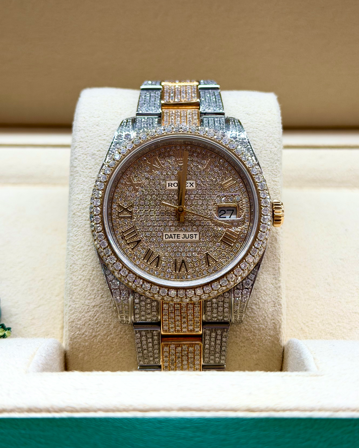 Two tone Rolex Datejust 41 iced out with 18K yellow gold and natural diamonds