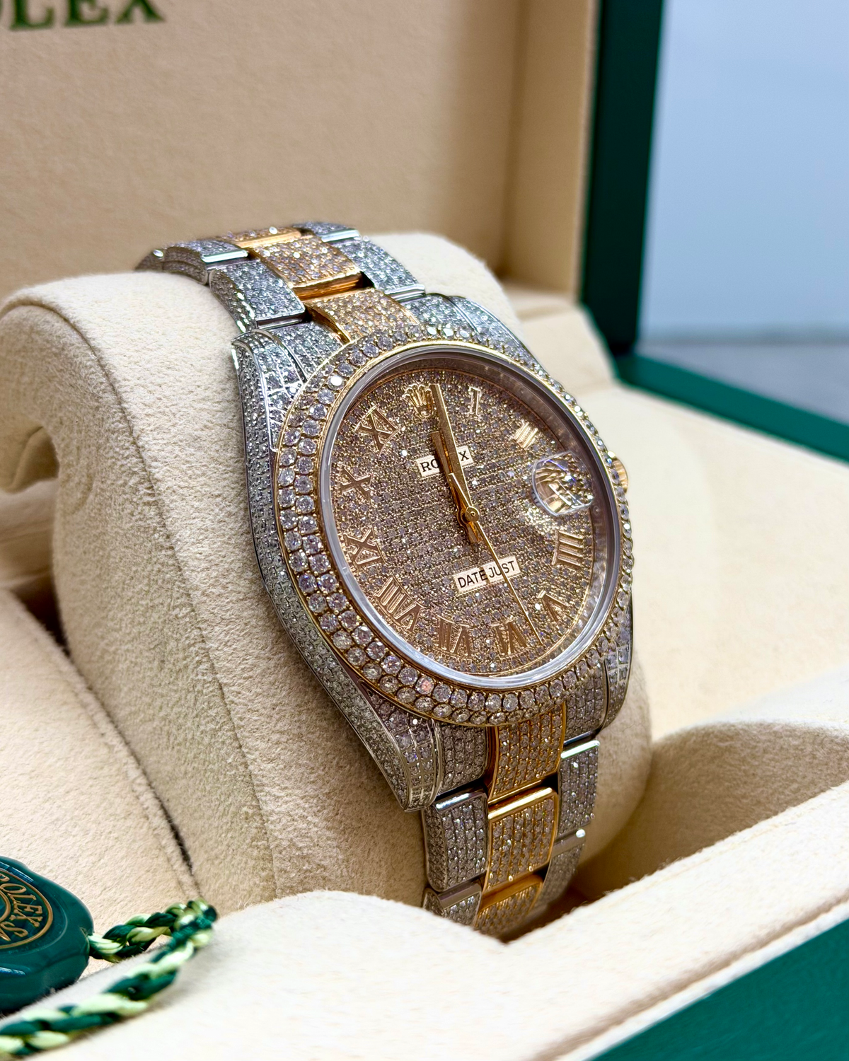 Iced out two tone Rolex Datejust 41 in steel and 18K yellow gold