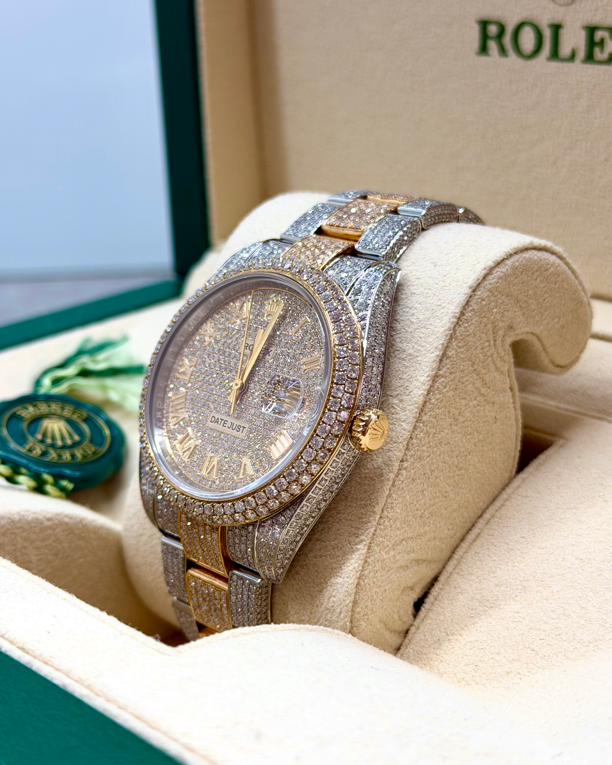 Bust down two tone Rolex Datejust 41 with 12-15 carat natural diamonds