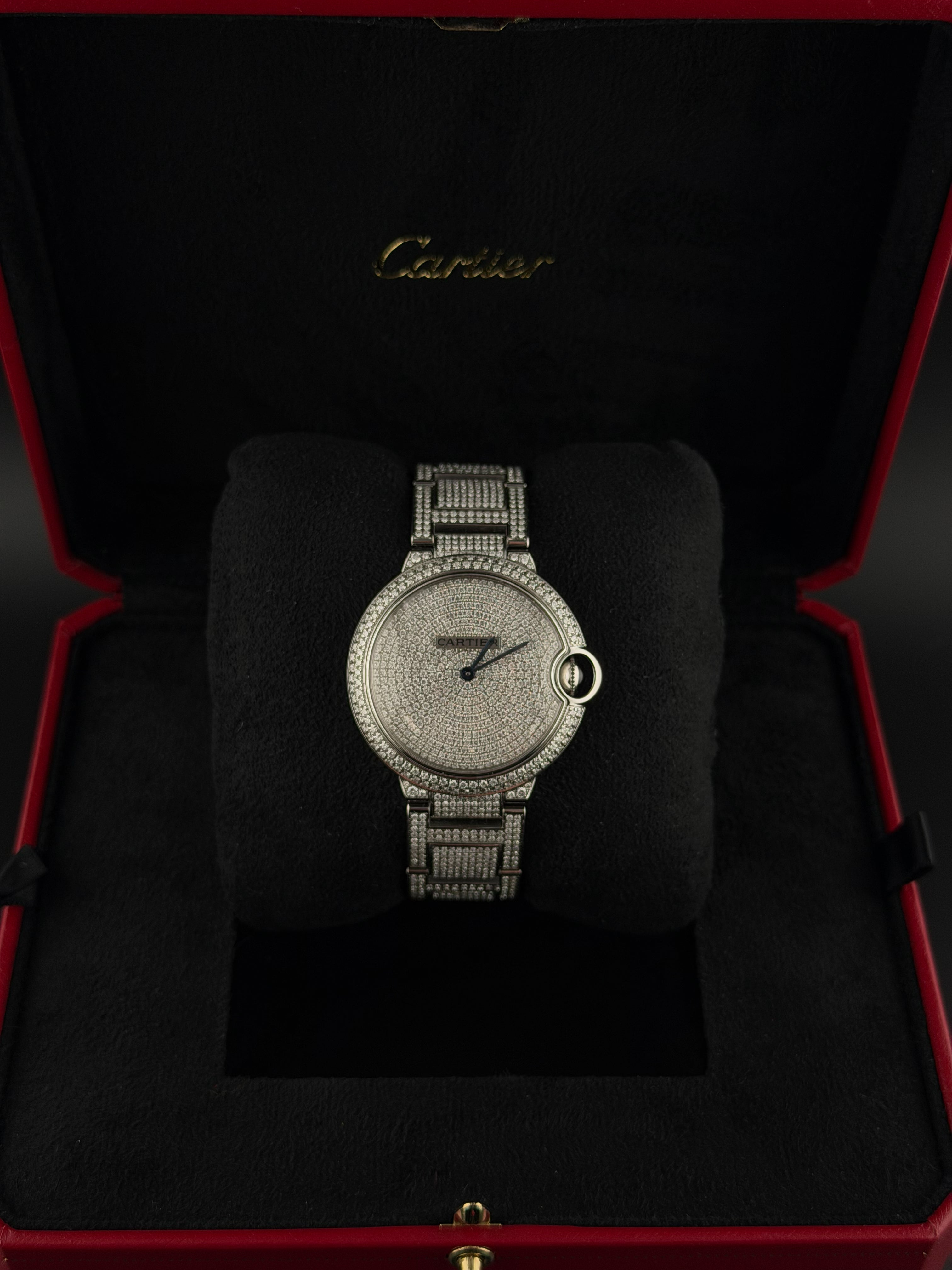 Cartier Ballon Bleu 33mm Iced Out | Natural Diamonds | Classic Setting