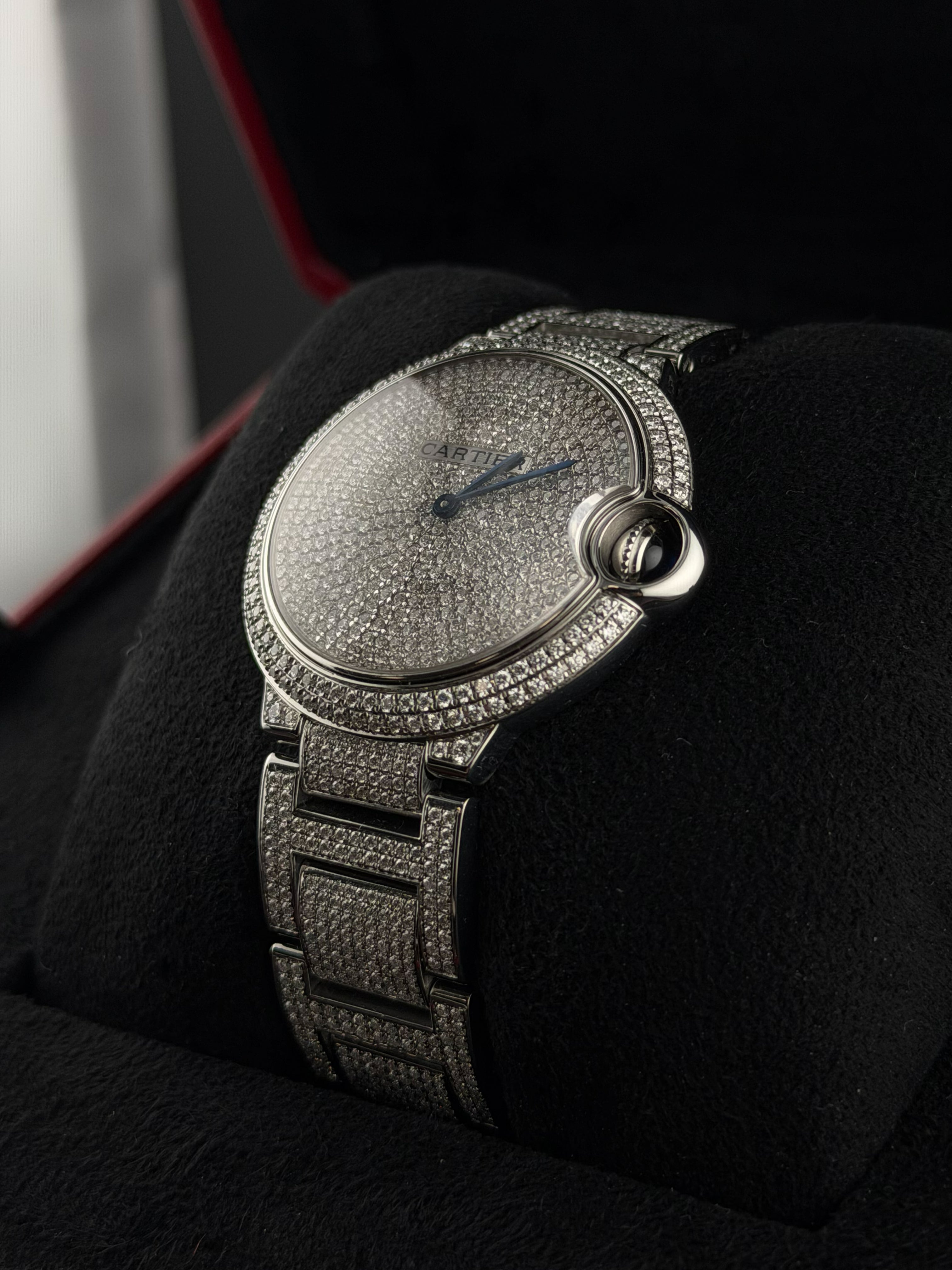 Cartier Ballon Bleu 33mm Iced Out | Natural Diamonds | Classic Setting