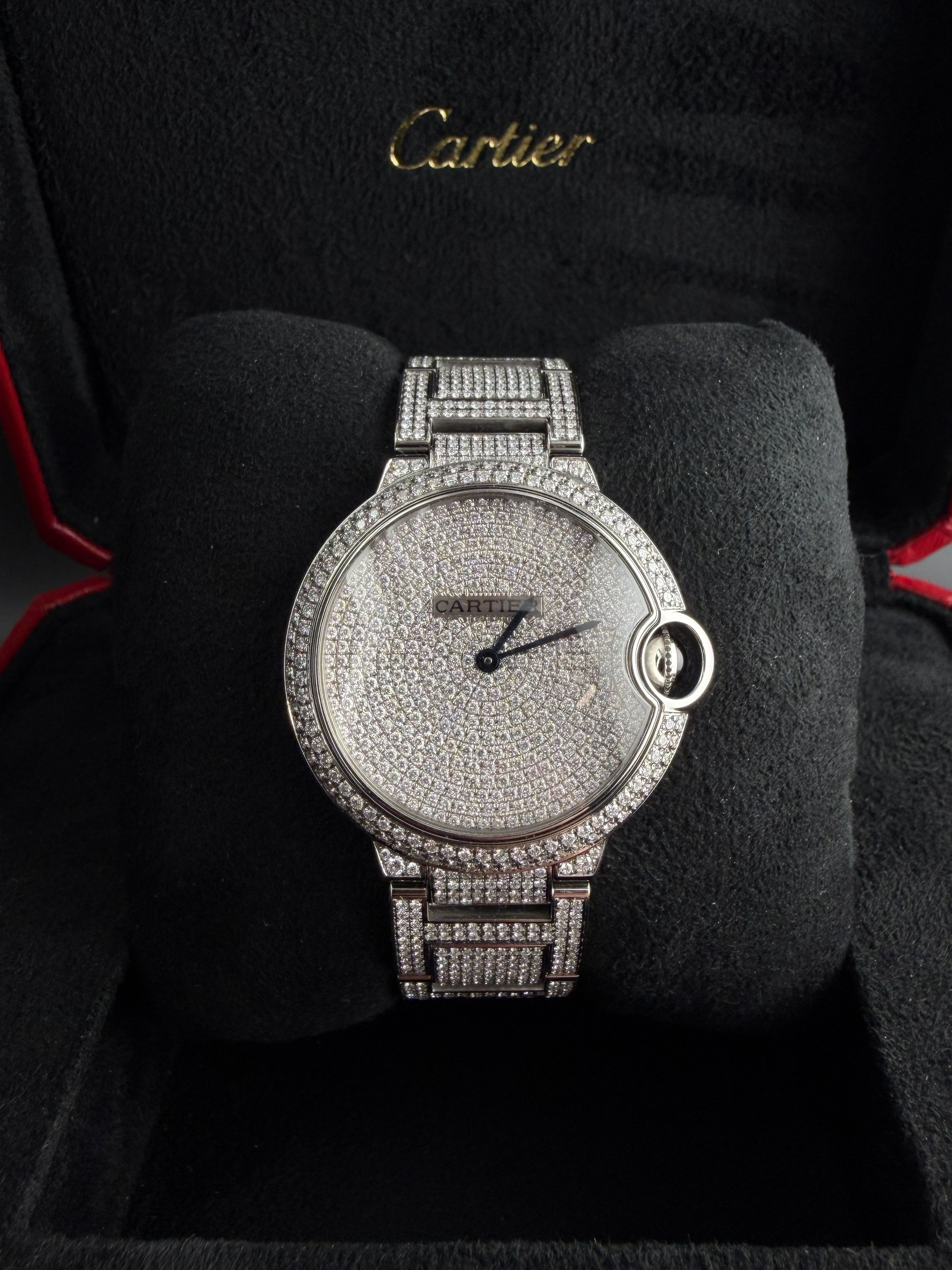 Cartier Ballon Bleu 33mm Iced Out | Natural Diamonds | Classic Setting