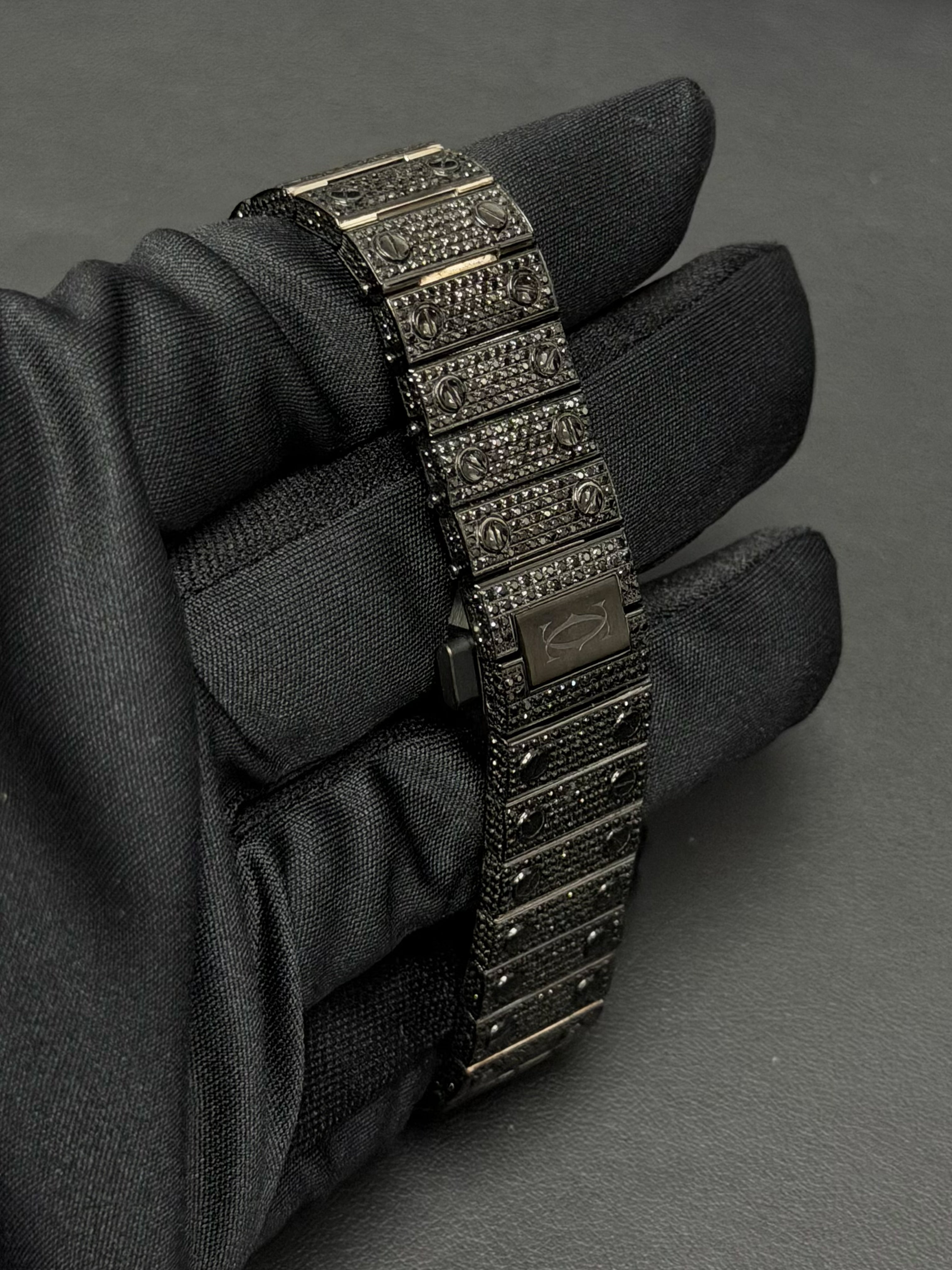 Cartier Santos Medium Iced Out in Black Natural Diamonds | Classic Diamond Setting