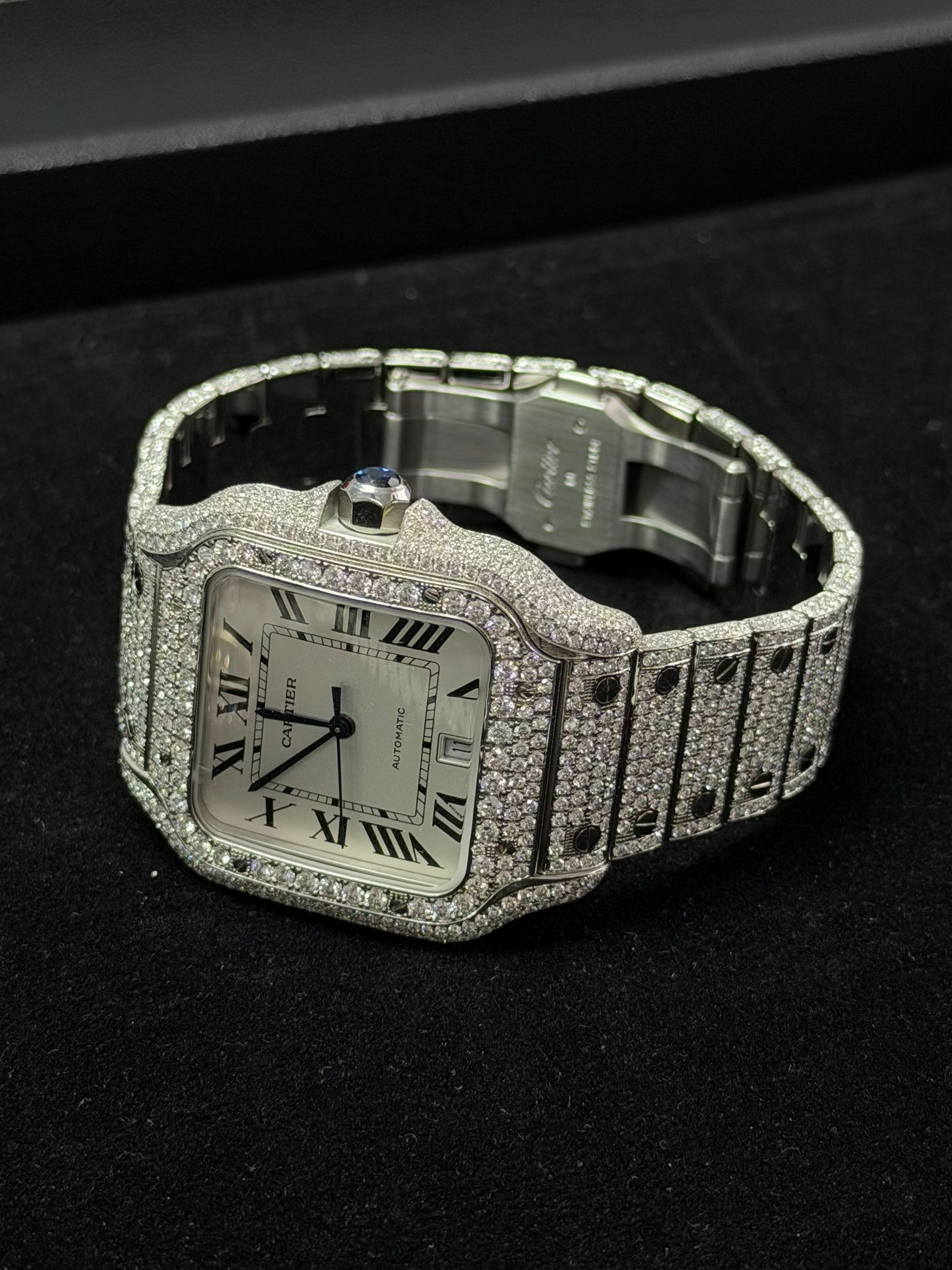 Cartier Santos Large Iced Out in Natural Diamonds | High Density Diamond Setting